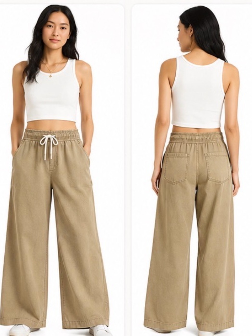Anthropologie Pilcro Drawstring
Wide Leg Pants L  Khaki Tan casual  relax